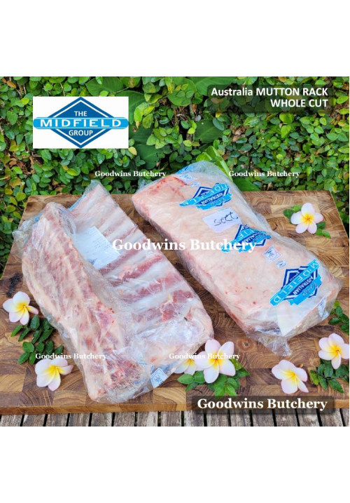 Mutton RACK daging iga domba frozen Australia MIDFIELD whole 7-8 ribs +/- 2.3kg (price/kg)